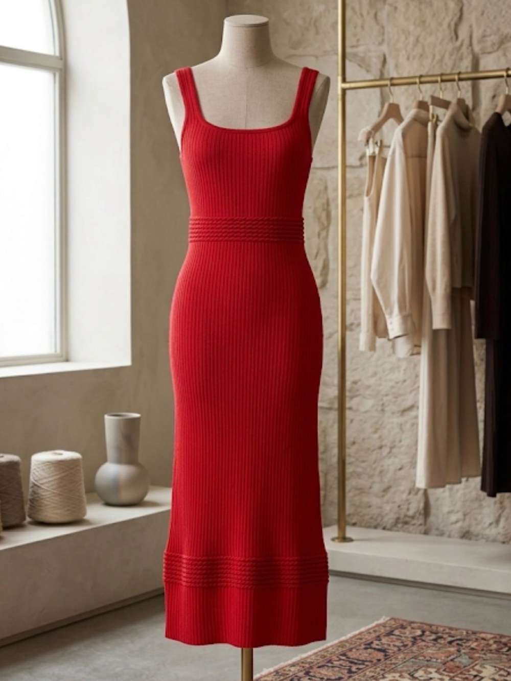 Zara Scarlet Ribbed Maxi Dress